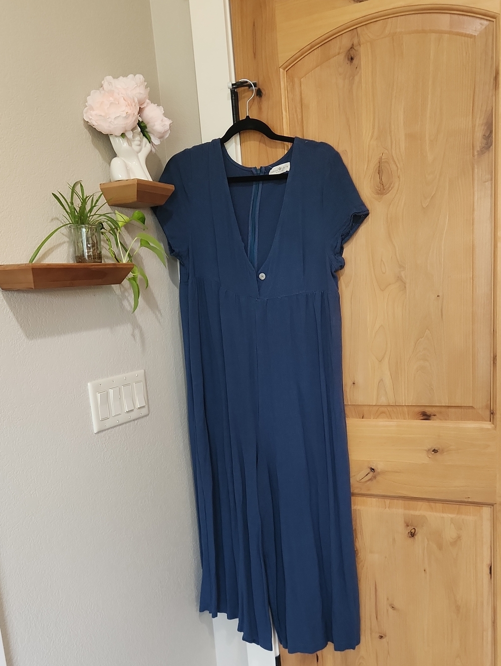NATURAL LIFE Maternity Deep Blue V-Neck Midi Dress with Short Sleeves